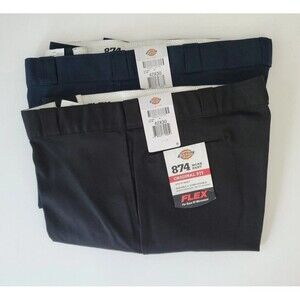 Dickies Set of 2 Black Blue 874 Original Fit Flex Work Pants Mens 42 Inseam 30